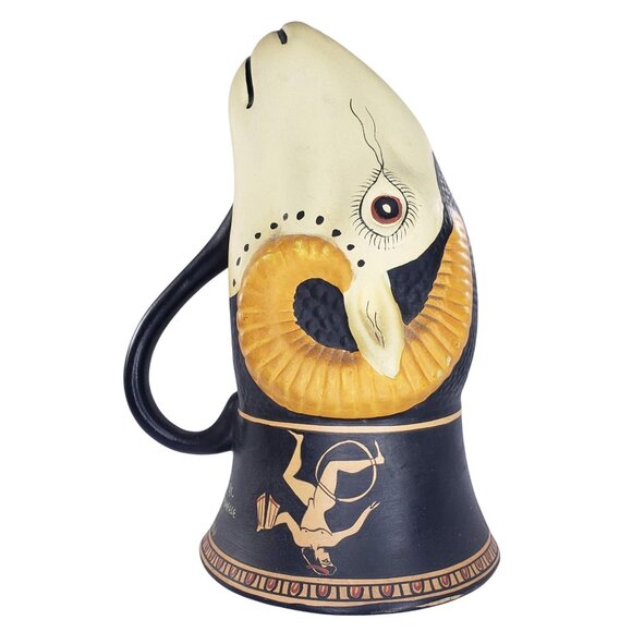 Rare Vintage Rams Head Cup Rhyton Hand Painted Keramikos Greece - Picture 9 of 11